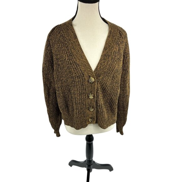 A New Day Womens S Cardigan Sweater Brown Marled Knit Button Front Long Sleeve - Picture 1 of 7